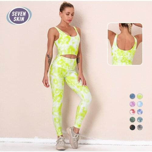 SEVEN SKIN Tie Dye Seamless Yoga Set Gym Fitness Running Suits High Waist Leggings Sports Bra Women Sportswear Printing Clothing