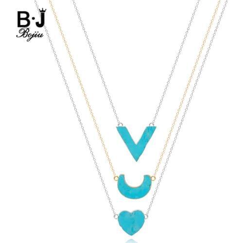 BOJIU Trendy Moon Heart V-Shape Long Pendant Necklace Copper Charm Link Chain Necklace For Women Gift Valentine Necklace NKS196