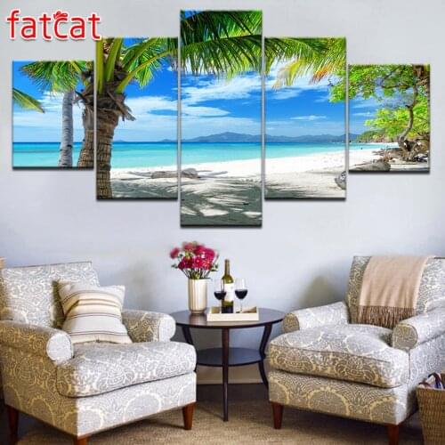 FATCAT Diy Diamond Painting 5 Piece Maldives Islands palm tree ocean Square Round Diamond Embroidery Sale Needlework Decor AE897
