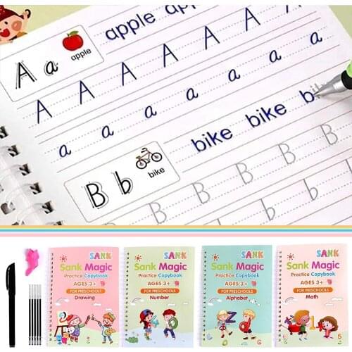 2021 Magic Practice Book 4 Book Pen Free Wiping Childrens Toy Writing Sticker English Copybook For Calligraphy Montessori Toy