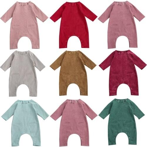 Newborn Baby’s Long Sleeve Jumpsuit Autumn Fashion Solid Button One Piece Baby Girls Boys Corduroy Rompers