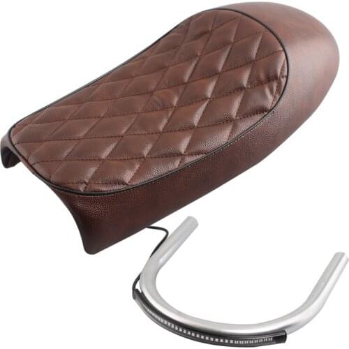 Brown Hump Seat Chrome Frame Hoop Loop LED Turn Signal Tail Light Combo For Harley BMW Honda Cafe Racer Yamaha Suzuki