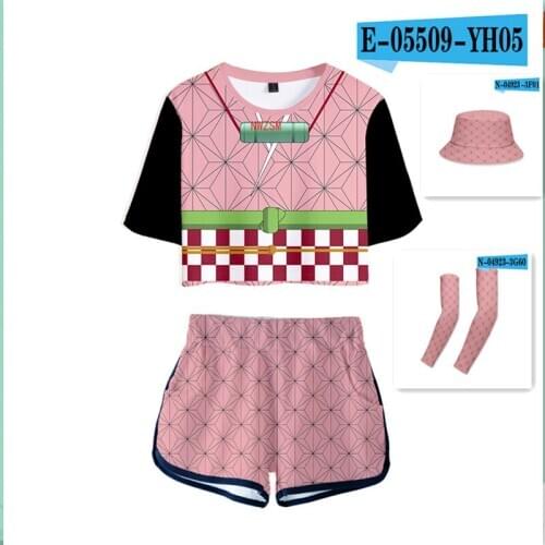 Demon Slayer Kimetsu no Yaiba Outfit Costume Top Shorts Sport Suits Women Kamado Nezuko Cosplay Running Shorts Shirt Girls Set