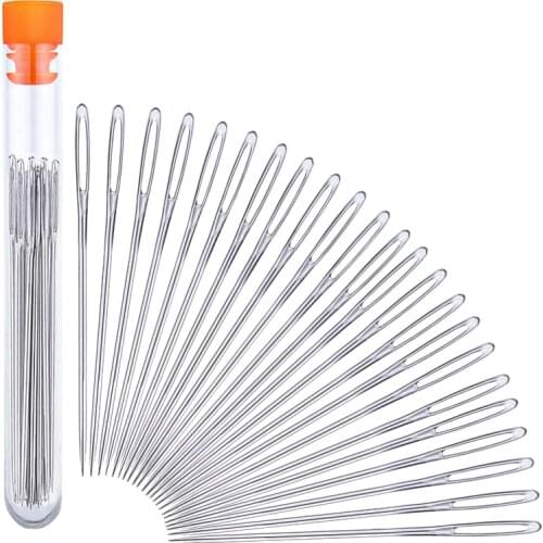 KAOBUY 23 PCS 2.36in Large Eye Sewing Needles Leather Crafts Sewing Needle Stainless Steel Knitting Needles + Plastic Bottle