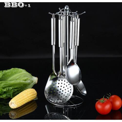 6pcs Cooking Tools Stainless steel Kitchenware Kitchen Utensil Set Soup Spoon Colander Turner Meat Fork Leak Shovel Rice Spoon