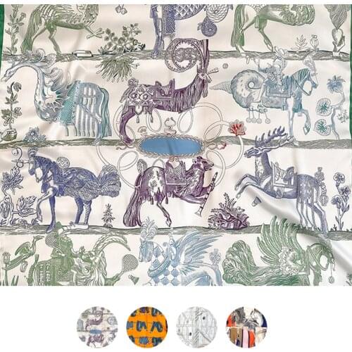 Square Silk Scarves Women 90 Vintage Print Silk Scarves Twill Scarf Hand Rolled Women Scarf Summer Silk Scarves