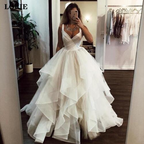 LORIE Beach Wedding Dress 2020 A Line V Neck White Ivory Princess Wedding Gowns Vestidos de noiva Boho Bride Gowns