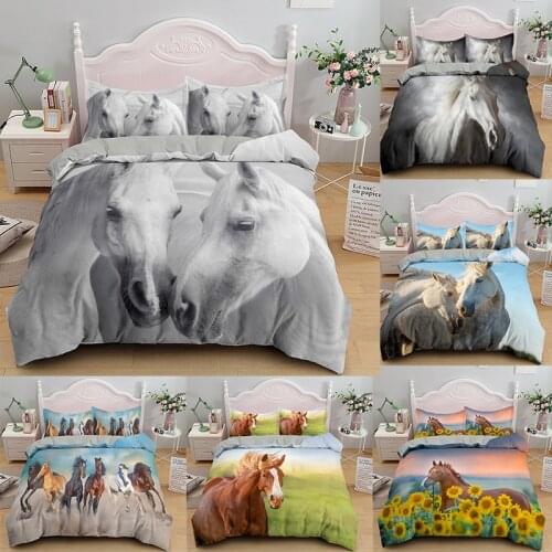 Horses Printed Duvet Cover Set Twin Full Queen King Size 2/3 pcs Bedding Comforter Bedspread Soft Lightweight Quilt Home Textile