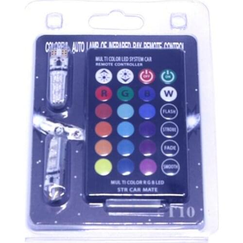 2pcs RGB Multicolor T10 5050 6SMD Wedge Light Flashing Bulb With Remote Controller Side Light License Plate Lamp