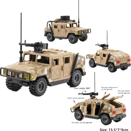 Military Car H1 Assault Vehicle Building Block Model Figures Weapons Desert Car Children Assembled Educational Toy Boy Gift D244
