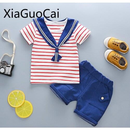 Strip Fashion Kids Sets New Summer Children Striped Sets Letters Navy Clothing Short-sleeved Shorts Two-piece Suits