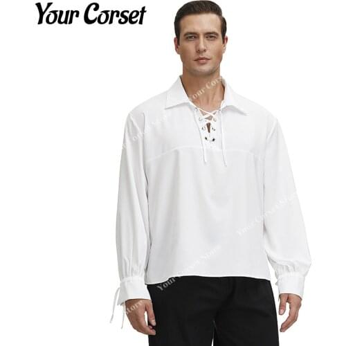 Mens Pirate Medieval Shirt Long Sleeves Adult Pirate Top Viking Tunic Costume Warrior Peasant Blouse Renaissance Plus Size