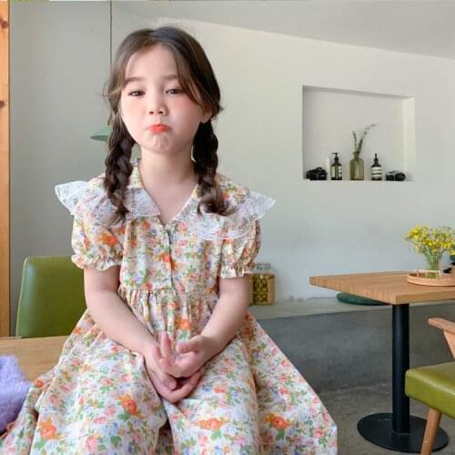 Japanese Style 2021 New Girl Dress Floral Lapel Lace Baby Collar Princess Vestido Infantil Sukienki Dla Dziewczynek