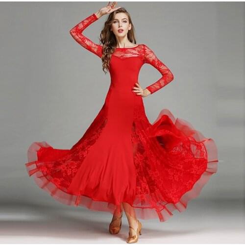 New Lace Dancing Dress Lady Ballroom Standard Dancing Competition Suit Female Stage Performance Costumes Long Sleeve