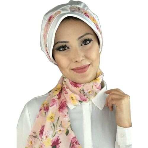 New Fashion Muslim Hijab Hijab Hijab Clothing Trend Scarf Bone Buckle Scarf Beanie Spring Summer White Single Biritli Scarf Hat