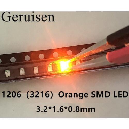 Orange/Amber 1206 SMD SMT Super bright LED lamp light High Quality New 600-610nm 200-300mcd 2.0-2.6v smd 1206 led diodes 5000PCS