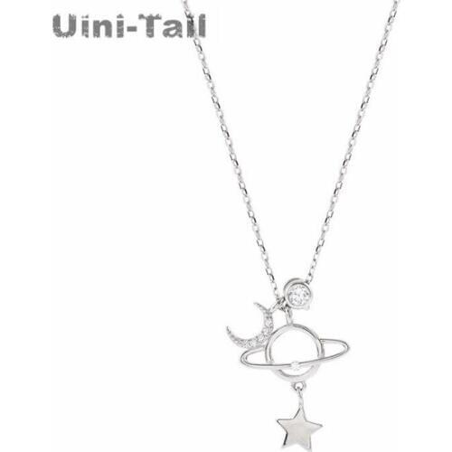 Uini-Tail hot new 925 sterling silver planet moon micro-inlaid necklace personality simple temperament sweet girl jewelry ED578