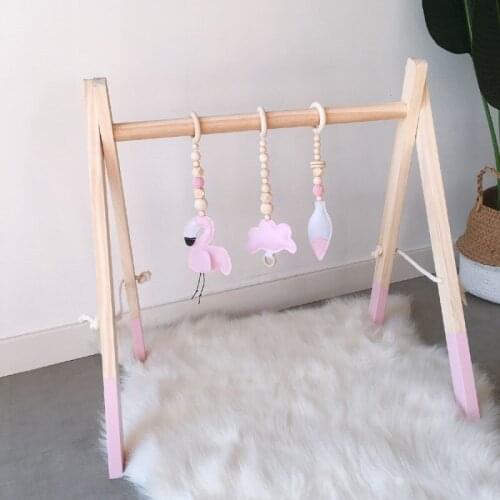 Boho Wooden Beads Ornaments Flamingo Cloud Feather Unicorn Cloud Rainbow Hanging Pendant Baby Gym Playing Wooden Beads Hanging