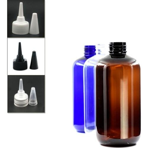 250ml empty boston round plastic bottle , clear pet bottle with black/white/transparent Twist Top Caps, pointed mouth top cap