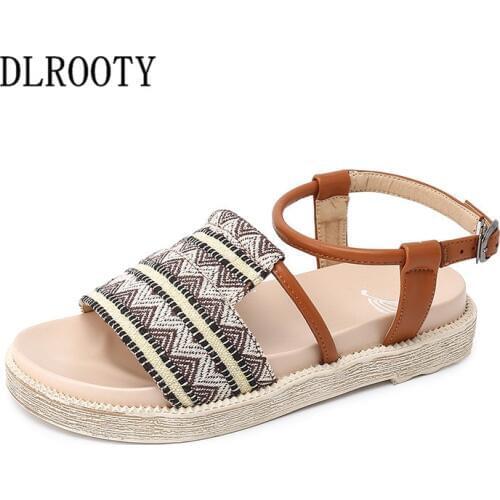 Women Sandals Flats Shoes Summer Fashion Buckle Strap Platform Peep Toe Breathable Non-slip Slides Solid Casual Female Plus Size