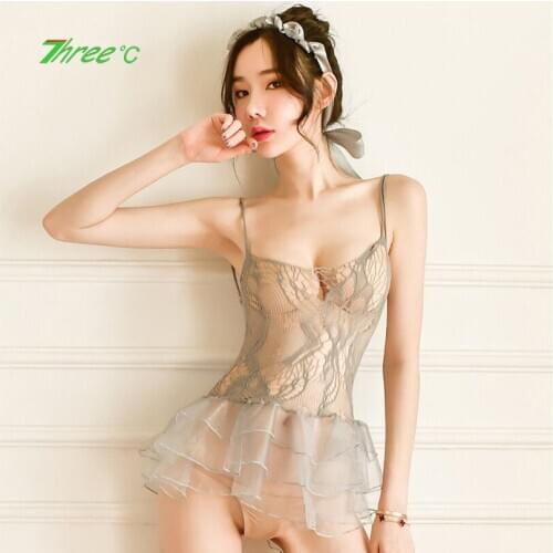Sexy Lingerie Women Lace Mesh Temptation Underwear Suit Ultra-thin Transparent Nightdress Babydoll Lingerie Erotic Sling Dress