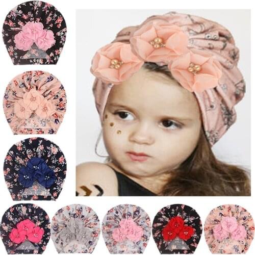 Baby Girl Hats Flowers Turban Beanie Hat Cap