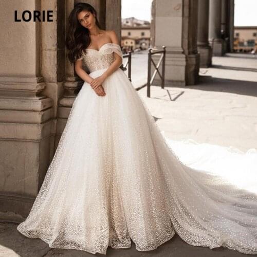 LORIE Vintage Wedding Dresses Off the Shoulder Polka Dot Ivory Wedding Gown Custom Made Long Train Bride Dress vestidos de novia