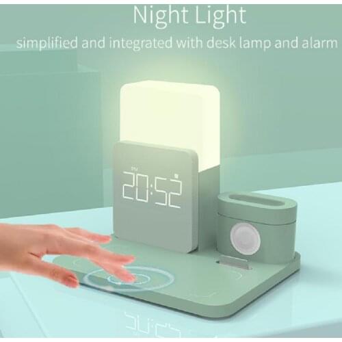 Creative Home Decor Alarm Clocks Multifunctional Wireless Charger Clock With Night Light Bedroom Decoration Alarm Clock 2021 New