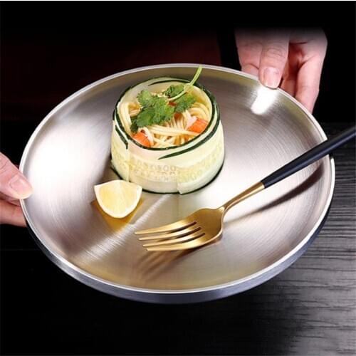 Dinner Plates Stainless Steel Kitchen Serving Dishes Salad Shape Round Plate Cake Dessert Solid Tray Western Steak Round Tray