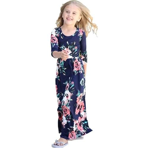 Bohemian Autumn Spring A Line Girls Maxi Dresses 2018 Long Sleeves Printed Dresses Birthday Party Kids Beachwear Clothes