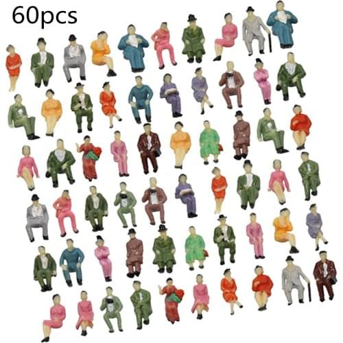 60pcs All Seated 1:87 Painted Figures Passenger HO Scale Sitting People Sand Table Model Mini Ornaments Garden Decoration