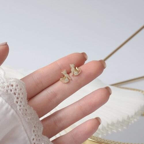 Hot Fashion Jewelry 14K Gold plated AAA Zircon Delicate Petite Cat Earrings Bowknot Student Gift Womens Wedding Accessories