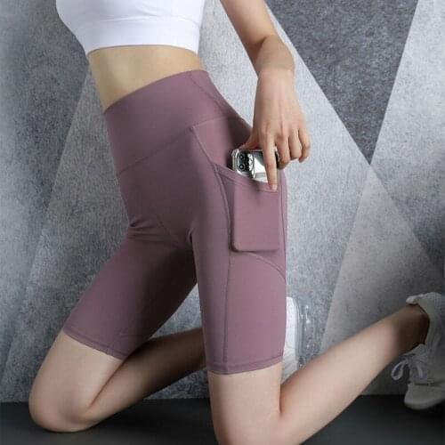 2021 Gym Shorts Women High Waist Lifting Push Up Tight Sports Leggings Phone Pocket Jogging Running Fitness Yoga Short Pant Y52