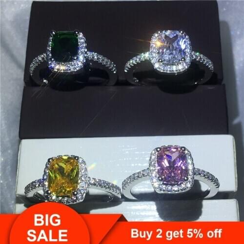 Choucong 4 Colors Anniversary ring cushion cut 3ct 5A zircon Cz 925 silver Party Wedding Band Rings For Women Fashion jewelry