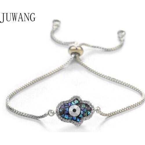 JUWANG Evil Eye Chain Bracelets For Woman Cubic Zirconia Abalone Shell Pave Setting Eyes Charm Link Bracelet Fashion DIY Jewelry