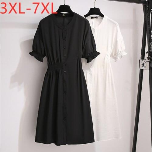 New 2021 Ladies Summer Plus Size Shirt Dress For Women Large Short Sleeve Loose Cotton Button Mini Dress 3XL 4XL 5XL 6XL 7XL