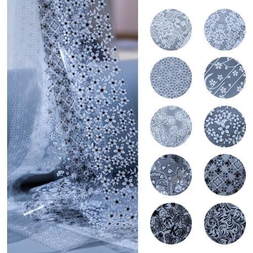 10pcs Black Lace Nail Foil White Flowers Lace Foil Paper Nail Art Transfer Sticker Nail Art Decorations Manicure Tools 4*50cm