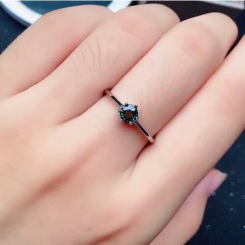 100% Natural Green-blue Sapphire Ring for Daily Wear 5mm Real Chinese Sapphire Silver Ring Simple 925 Silver Gemstone Ring