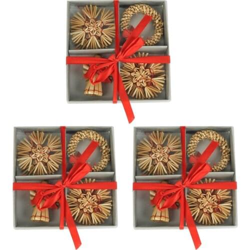 3 Sets Christmas Straw Ornaments Christmas Decor Christmas Tree Straw Pendants