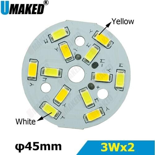3Wx2 10mm hole Warm/Cold White two color in one PCB 45mm SMD Light Board Led Lamp Panel For Ceiling PCB With LED free shipping