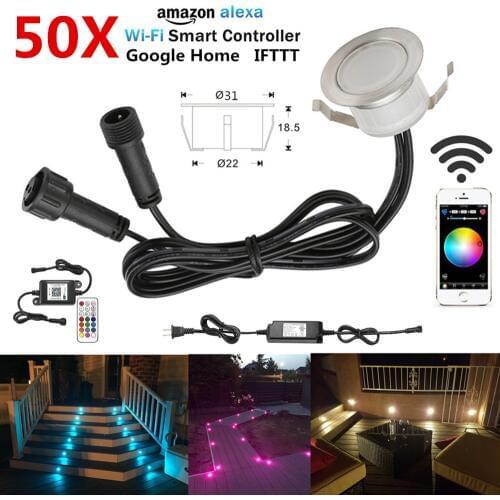 50pcs/lot Smart WIFI Phone APP Control RGB/RGBW 31mm 12V Waterproof Terrace Stair Step LED Deck Rail Lights for Alexa GoogleHome
