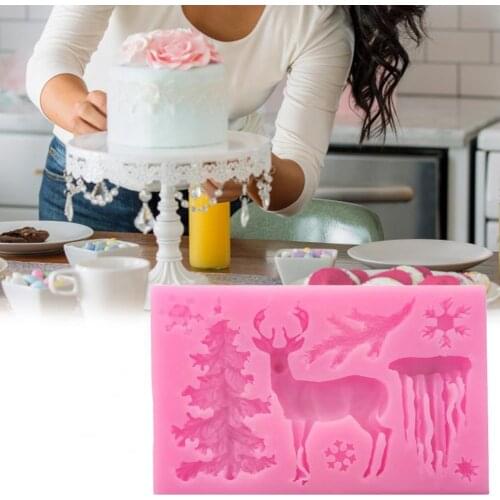 80% Dropshipping!!Cake Decor Mold Non-stick Safe Silicon Christmas Elk Elements Cake Molds for Baking