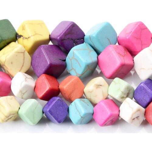 Natural Stone Beads Square Mixcolor Turquoises Bead for Jewelri Making DIY Bracelet Necklace Earring Accessories 8/10/12mm