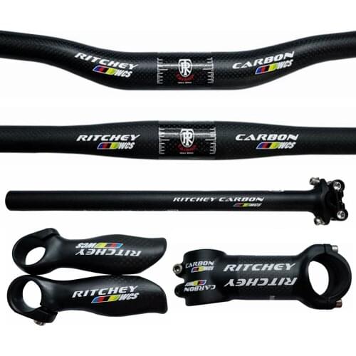 Cycling Parts Matte 3K Carbon Fibre Bike Handlebar Sets Mountain MTB Bicycle Flat / Rise Handlebar SeatPost Stem Bar End