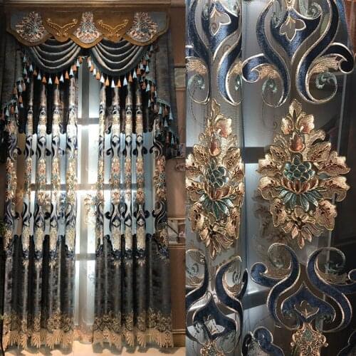 European Style Flannel Embroidered Curtains and Blackout Curtains for Living Dining Room Bedroom