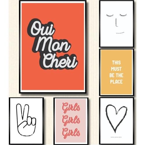 French Home Decor Canvas Art Prints and Posters Modern Minimalist Oui Mon Cheri Quote Girls France Canvas Painting Home Decor