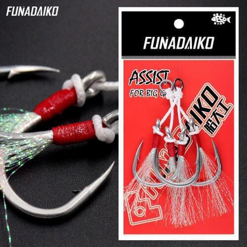 FUNADAIKO Feather hooks double hook fishing hook High carbon steel jigging hook assist Barbed Hook Fish Assist Hook