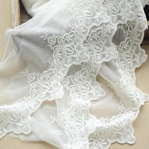 1m Ivory Cotton Mesh Embroidery Lace Trims Handmade diy Lolita Skirt Decoration New Home Decoration 16cm