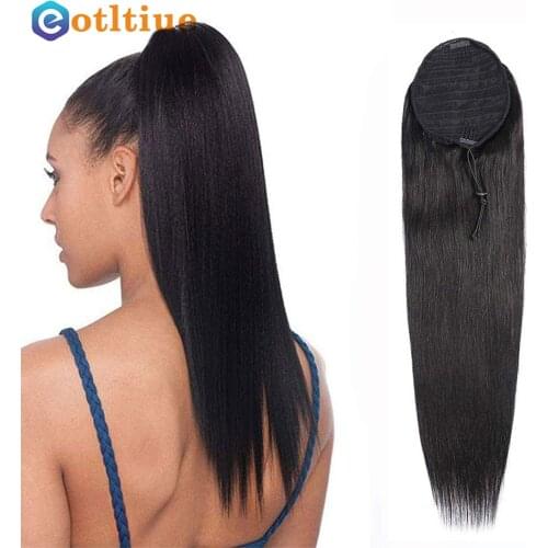 Eotltiue Ponytail Human Hair Extensions With Clip In Drawstring Ponytail Straight Brazilian Hair Ponytails For Women 24 26 Inch
