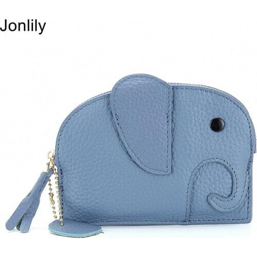 Jonlily Women Genuine Leather Cute Elephant Coin Wallet Teens Ultra-thin Coin Purse with Key Chain -KG592